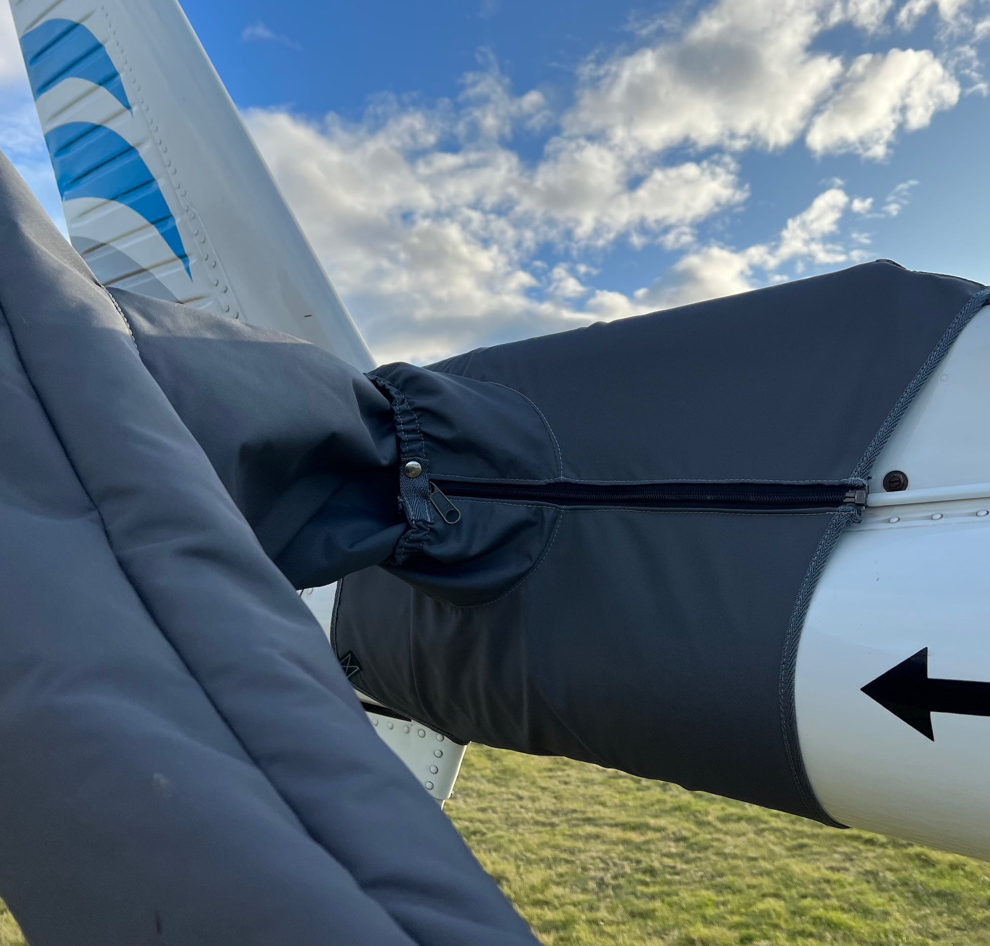 Close-up of the AS350 tail rotor hub cover and zipped blade-sleeve 